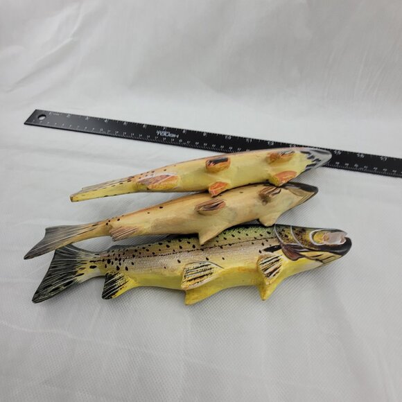 3 Wooden Fishes Realistic Painted Wood Fish Art Decor Display Sculpture Man Cave - Picture 8 of 15